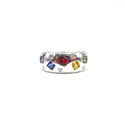 Michael Moses Vault, Newport Beach California Fine Jewelry Store, 18k White Gold Sapphire and Ruby Ring