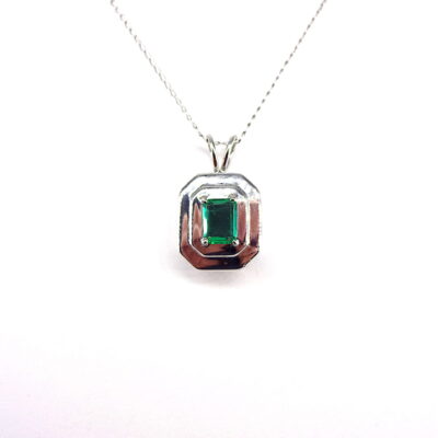 Michael Moses Vault, Newport Beach Jewelry Store, 14k White Gold Emerald Pendant and Chain