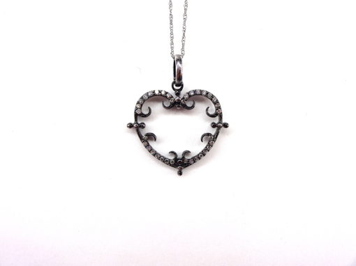 Michael Moses Vault, Newport Beach Jewelry Store, 14k White Gold and Black Rhodium Diamond Hear Pendant and Chain