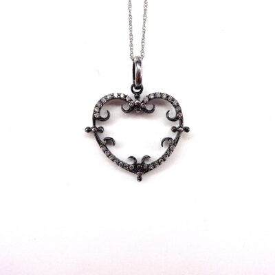 Michael Moses Vault, Newport Beach Jewelry Store, 14k White Gold and Black Rhodium Diamond Hear Pendant and Chain
