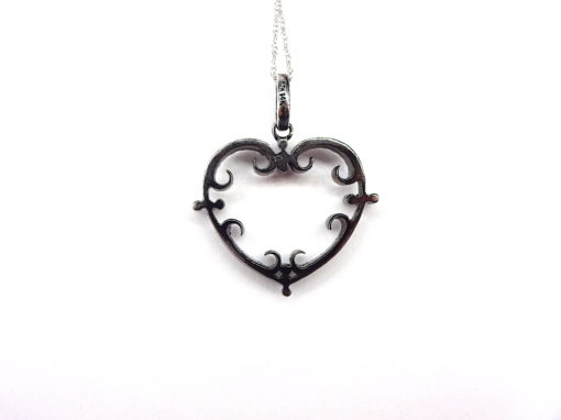 Michael Moses Vault, Newport Beach Jewelry Store, 14k White Gold and Black Rhodium Diamond Hear Pendant and Chain