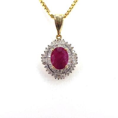Michael Moses Vault, Newport Beach Jewelry Store, 14k Yellow Gold Ruby/Diamond Pendant and Chain