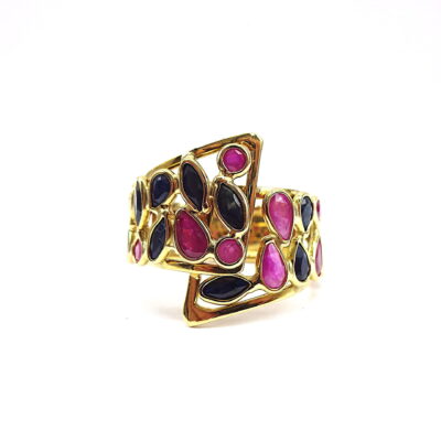 Michael Moses Vault, Newport Beach Fine Jewelry Store, 18k yellow Gold Ruby/Sapphire Ring