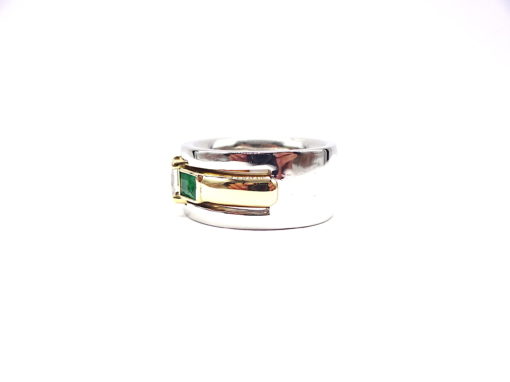 Michael Moses Vault, Newport Beach Fine Jewelry Store, Two Tone Platinum/18k Yellow Gold Emerald/Diamond Ring
