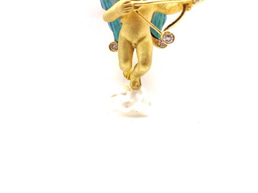 Michael Moses Vault, Newport Beach California Jewelry Store, 18k Yellow Gold Pearl Opal Cupid,18k Yellow/Gold Diamond/Opal Brooch